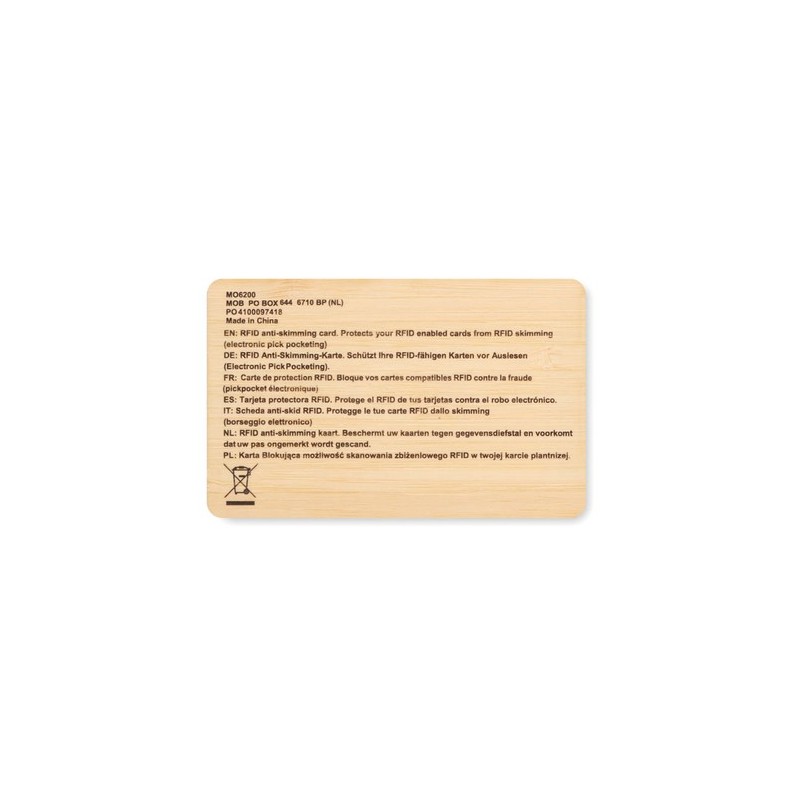 Carte RFID  en bambou CUSTOS Matières : bambou Couleurs : bois personnalisable avec votre logo