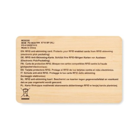 Carte RFID  en bambou CUSTOS Matières : bambou Couleurs : bois personnalisable avec votre logo