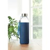 Bouteille et housse en denim personnalisées pour panier pique-nique 4 personnes, MIMBRE PLUS Matières : verre Couleurs : bleu go