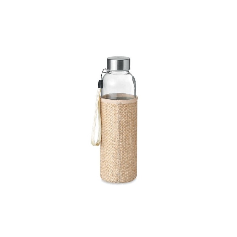 Bouteille  de 500 ml avec housse en jute - UTAH TOUCH Matières : verre Couleurs : beige cadeau entreprise pas cher