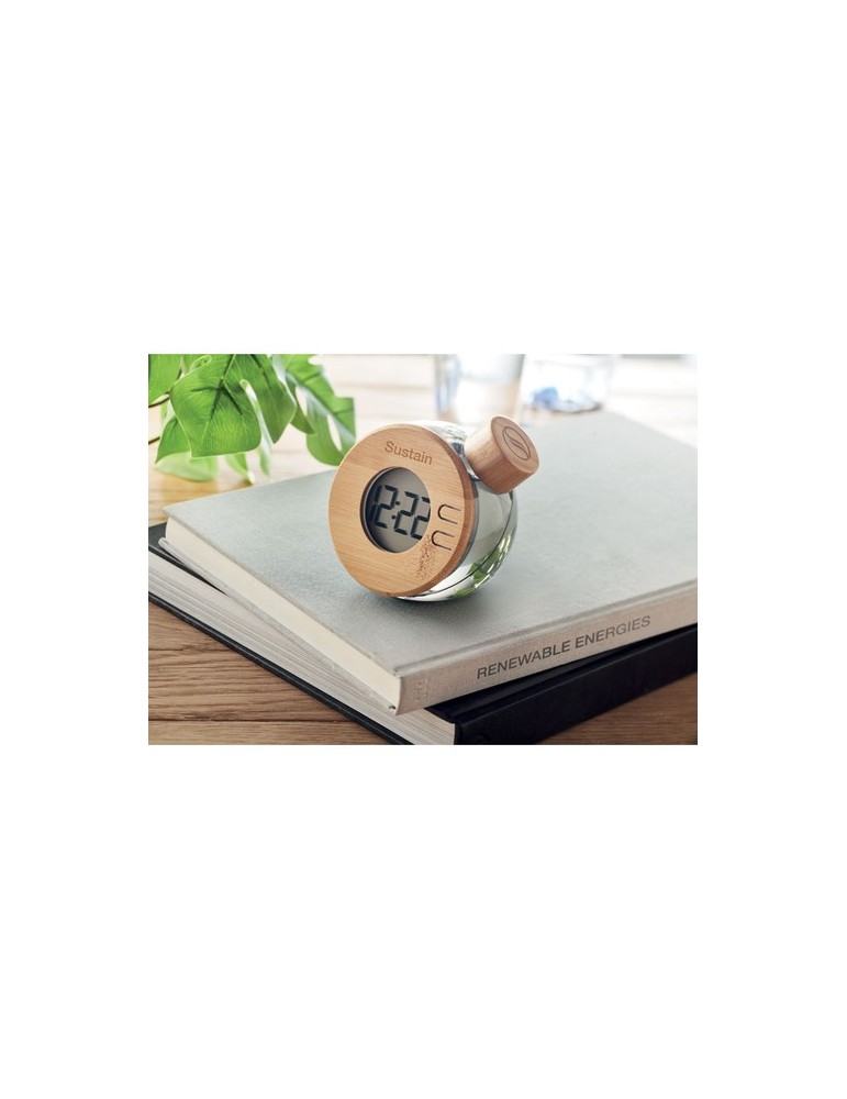 Horloge à Eau en Bambou Personnalisée - DROPPY LUX pas cher