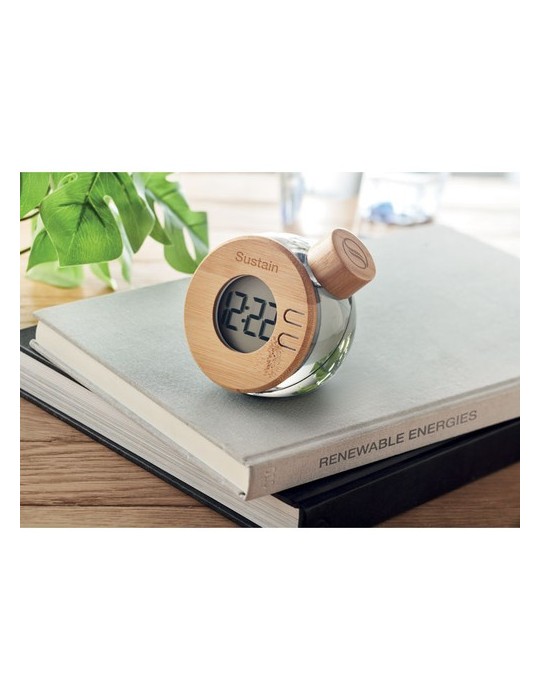 Horloge à Eau en Bambou Personnalisée - DROPPY LUX pas cher