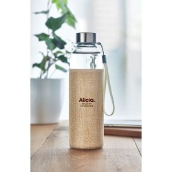 Bouteille  de 500 ml avec housse en jute - UTAH TOUCH Matières : verre Couleurs : beige goodies publicitaire événementiel