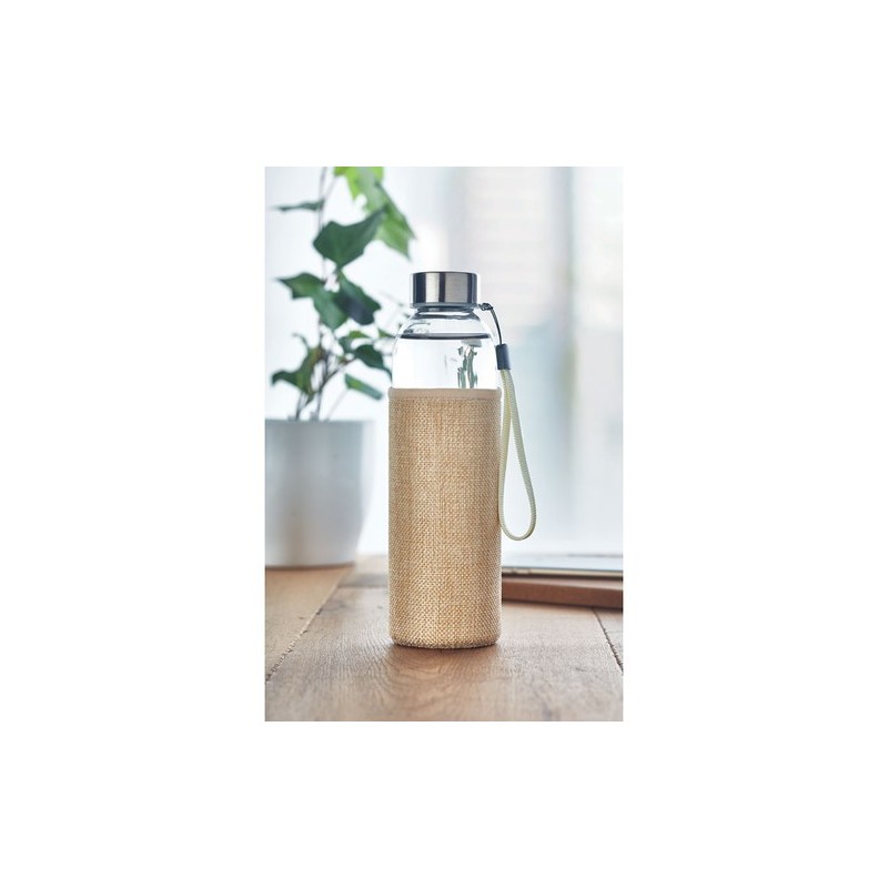 Bouteille  de 500 ml avec housse en jute - UTAH TOUCH Matières : verre Couleurs : beige impression haute définition