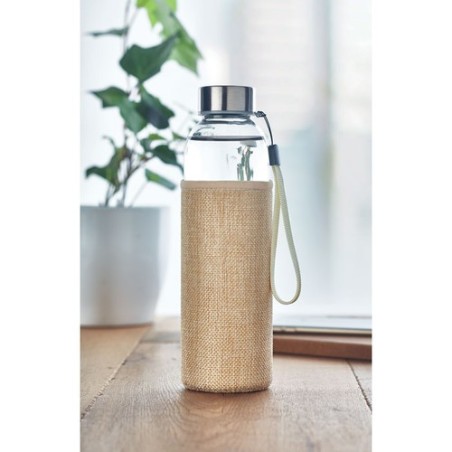 Bouteille  de 500 ml avec housse en jute - UTAH TOUCH Matières : verre Couleurs : beige impression haute définition