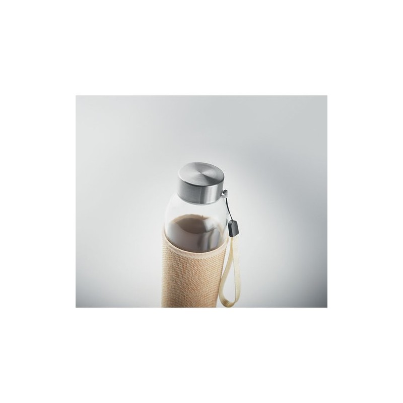 Bouteille  de 500 ml avec housse en jute - UTAH TOUCH Matières : verre Couleurs : beige marquage laser ultra précis