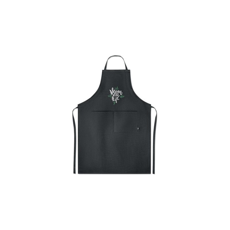 Tablier  en chanvre personnalisé | Élégance et praticité pas cher NAIMA APRON Matières : chanvre Couleurs : noir marquage laser 