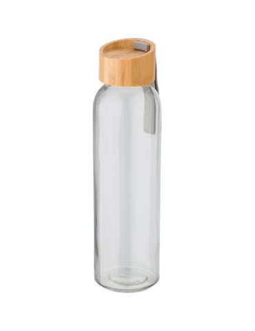 Bouteille en verre 500 ml avec bouchon en bambou personnalisée pas cher -