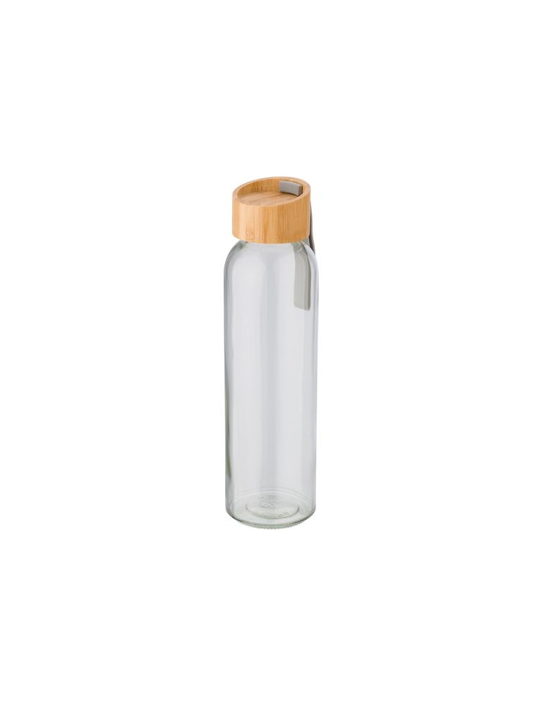 Bouteille en verre 500 ml avec bouchon en bambou personnalisée pas cher -