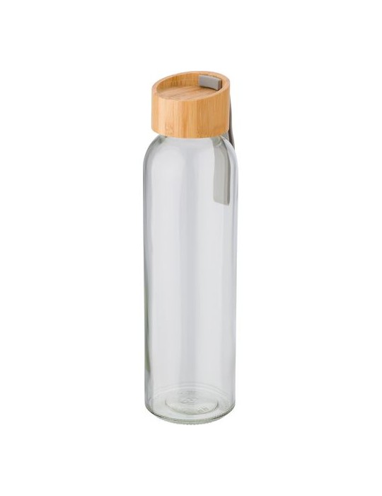 Bouteille en verre 500 ml avec bouchon en bambou personnalisée pas cher -