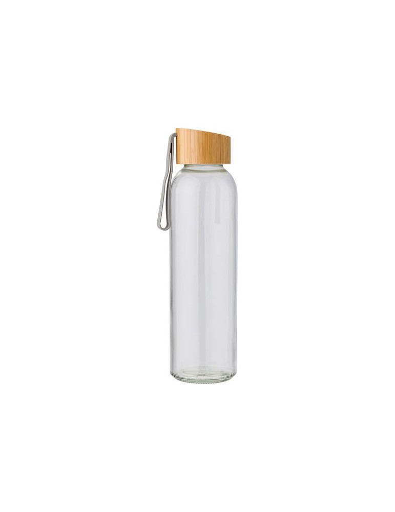 Bouteille en verre 500 ml avec bouchon en bambou personnalisée pas cher -