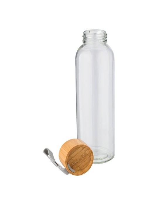 Bouteille en verre 500 ml avec bouchon en bambou personnalisée pas cher -
