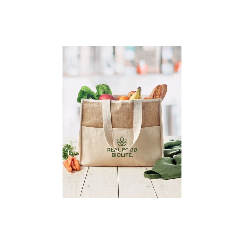 Sac shopping  en toile et jute personnalisé - CAMPO DE GELI Matières : jute Couleurs : beige impression haute définition