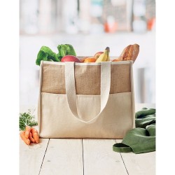 Sac shopping  en toile et jute personnalisé - CAMPO DE GELI Matières : jute Couleurs : beige marquage laser ultra précis