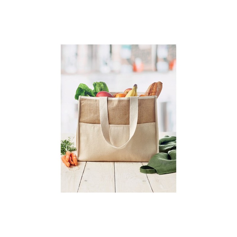 Sac shopping  en toile et jute personnalisé - CAMPO DE GELI Matières : jute Couleurs : beige marquage laser ultra précis