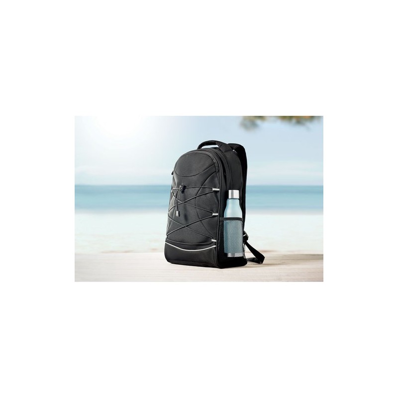Sac à dos  et personnalisé en RPET - MONTE LOMO Matières : PET recyclé Couleurs : noir marquage laser ultra précis