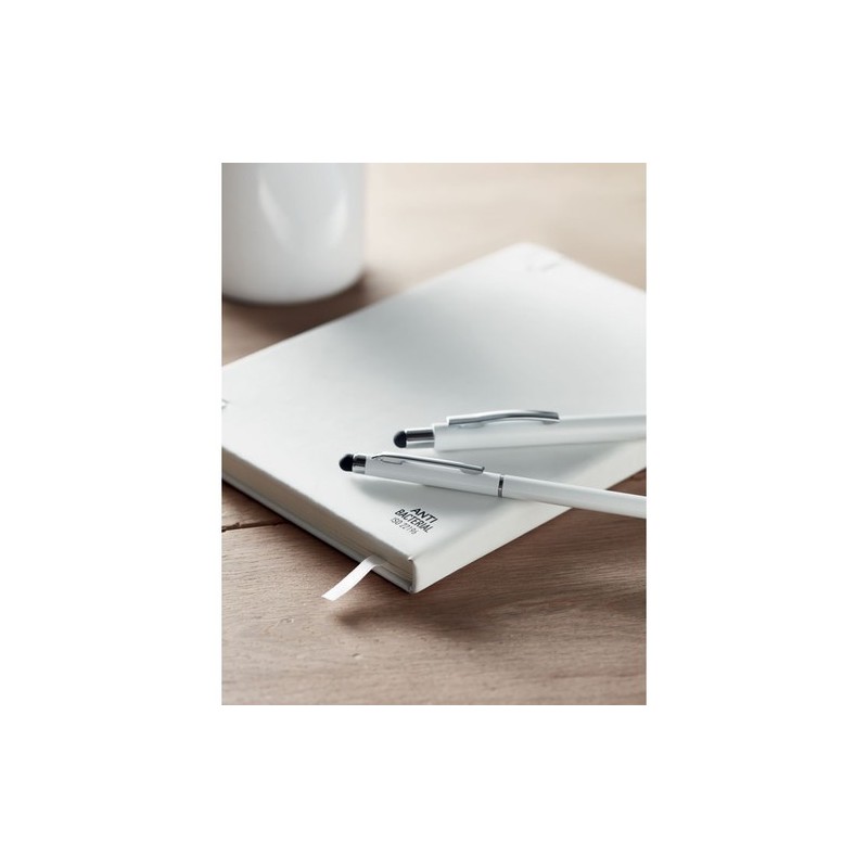 Stylo antibactérien personnalisé et  BLANQUITO CLEAN Matières : ABS Couleurs : blanc marquage laser ultra précis