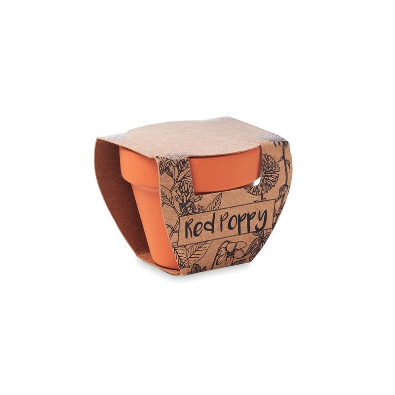 Pot  et pratique de graines de coquelicot RED POPPY Couleurs : bois Matières : terre cuite cadeau entreprise pas cher
