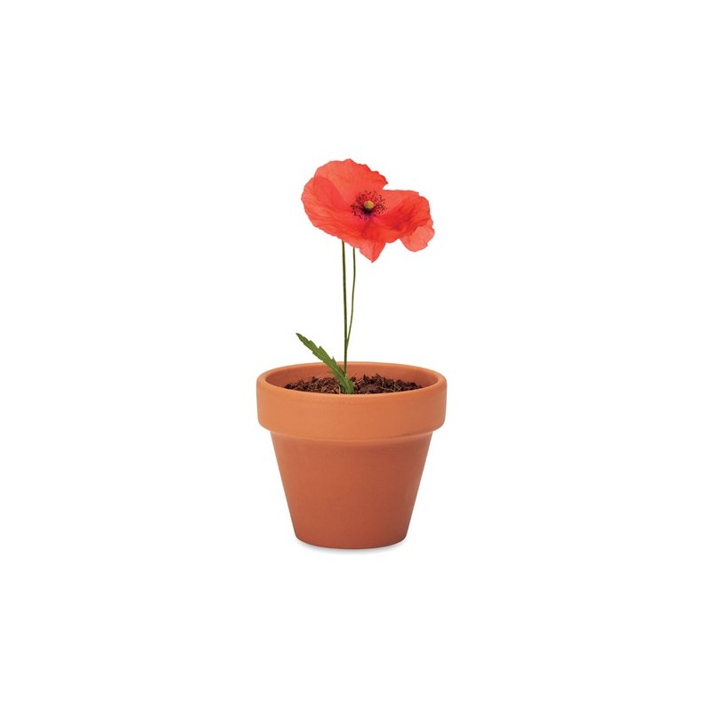 Pot  et pratique de graines de coquelicot RED POPPY Couleurs : bois Matières : terre cuite goodies publicitaire événementiel