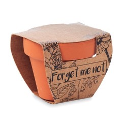 Pot  et personnalisé de graines de myosotis - FORGET ME NOT Couleurs : bois Matières : terre cuite cadeau entreprise pas cher