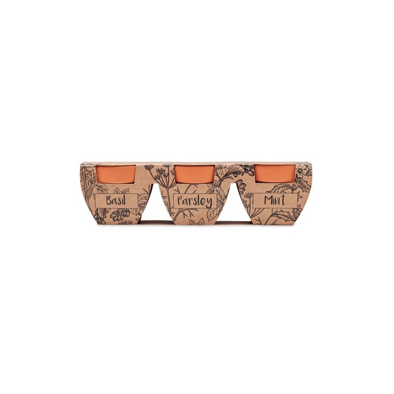 Pots s en terre cuite pour herbes - FLOWERPOT (3 unités) Couleurs : bois Matières : terre cuite personnalisable avec votre logo
