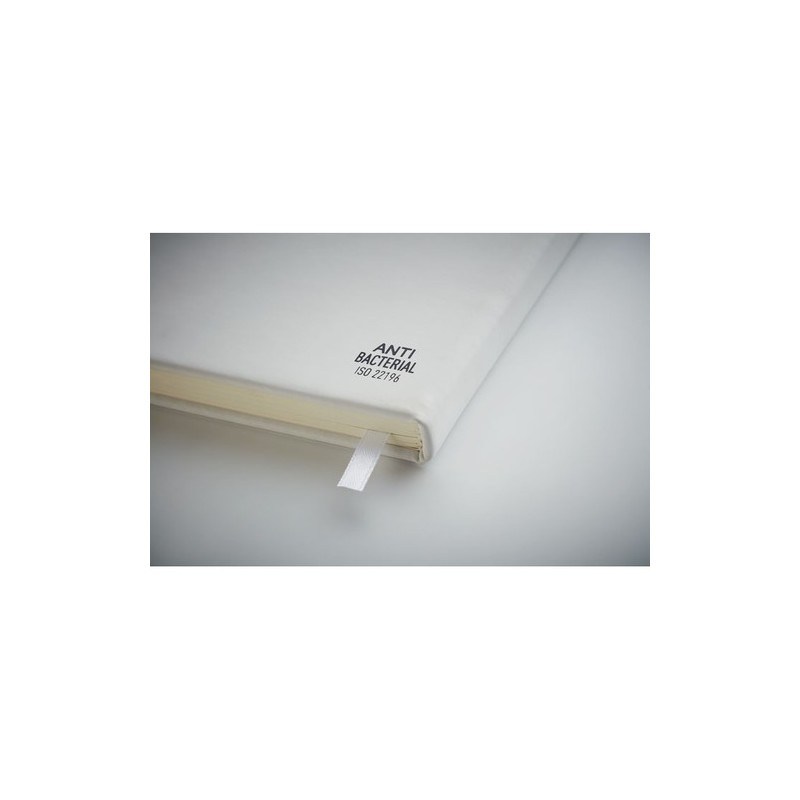 Carnet A5 antibactérien premium personnalisé ARCO CLEAN Matières : papier Couleurs : blanc marquage laser ultra précis