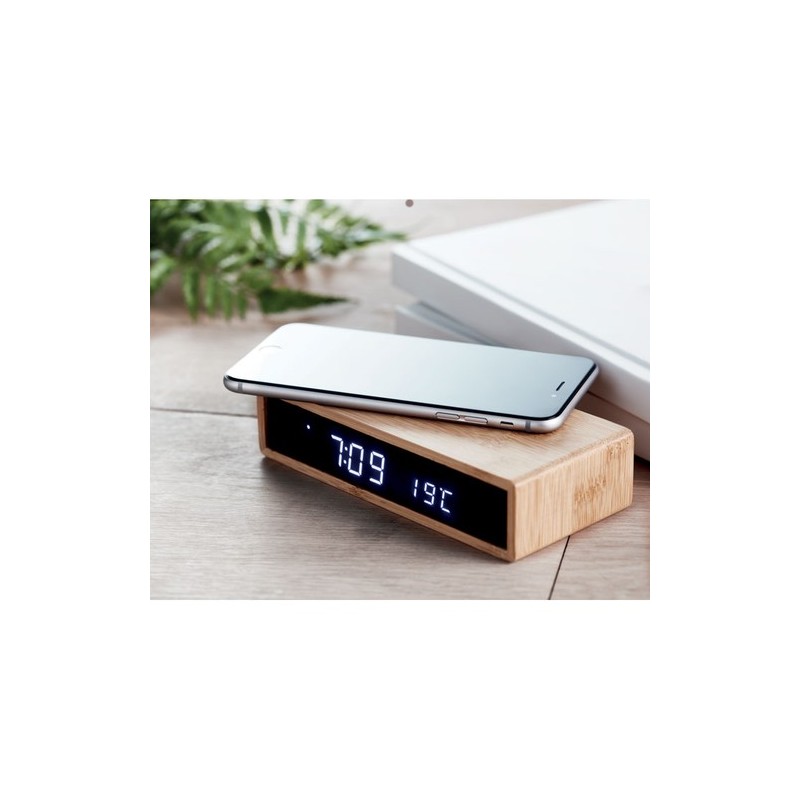Chargeur sans fil  en bambou MORO Matières : ABS Couleurs : bois marquage laser ultra précis