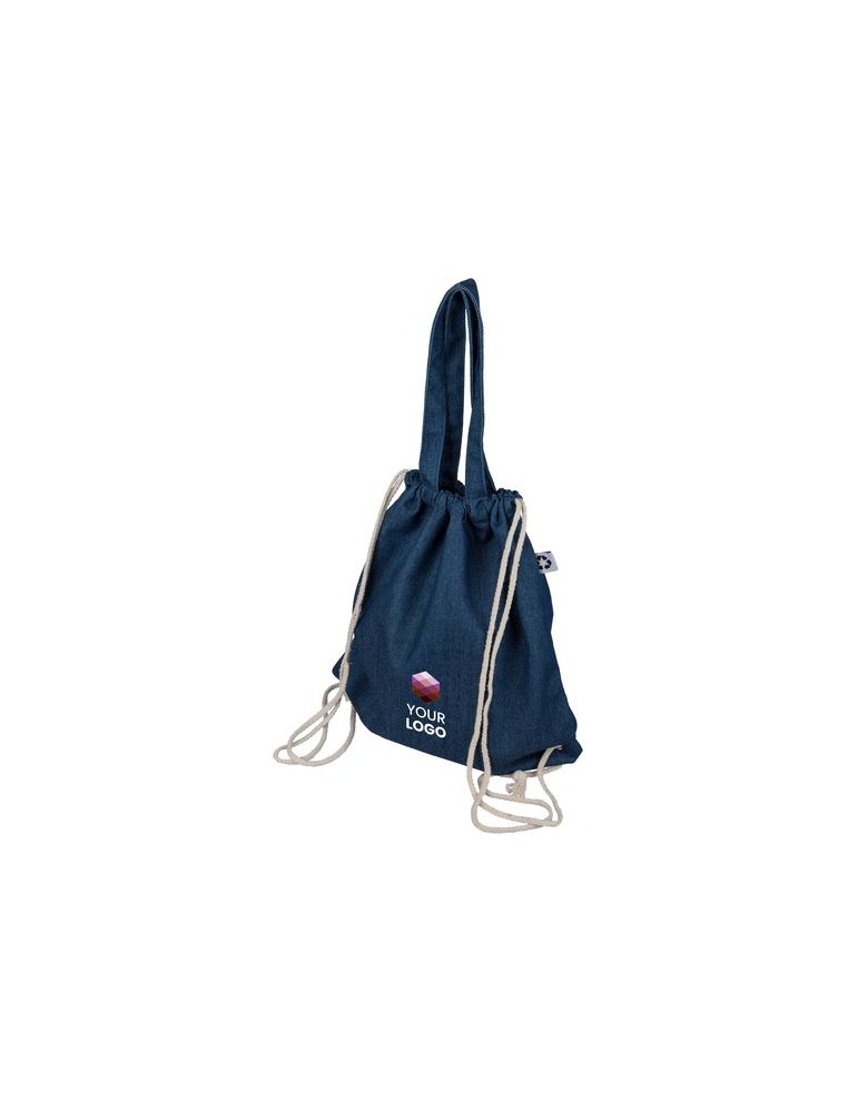 Sac à dos cordelette en denim recyclé Dex