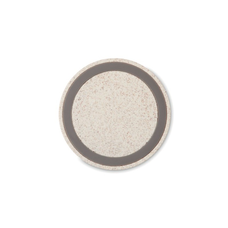 Chargeur  sans fil personnalisable en paille de blé/ABS - PLATO+ Matières : ABS Couleurs : beige personnalisable avec votre logo