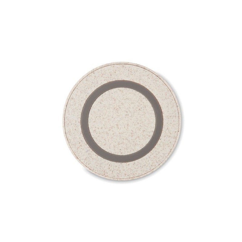 Chargeur  sans fil personnalisable en paille de blé/ABS - PLATO+ Matières : ABS Couleurs : beige cadeau entreprise pas cher