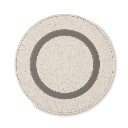 Chargeur  sans fil personnalisable en paille de blé/ABS - PLATO+ Matières : ABS Couleurs : beige cadeau entreprise pas cher