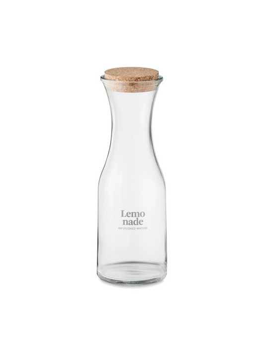 Carafe en verre recyclé de 1L avec couvercle en liège personnalisée pas cher