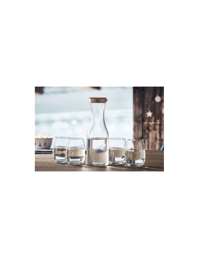 Carafe en verre recyclé de 1L avec couvercle en liège personnalisée pas cher