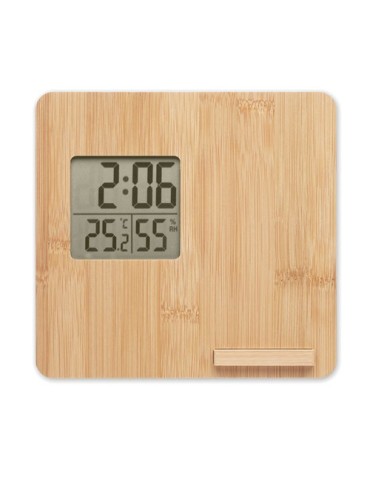 Station météo en bambou personnalisée - Chargeur et décoration FERREL pas cher 2