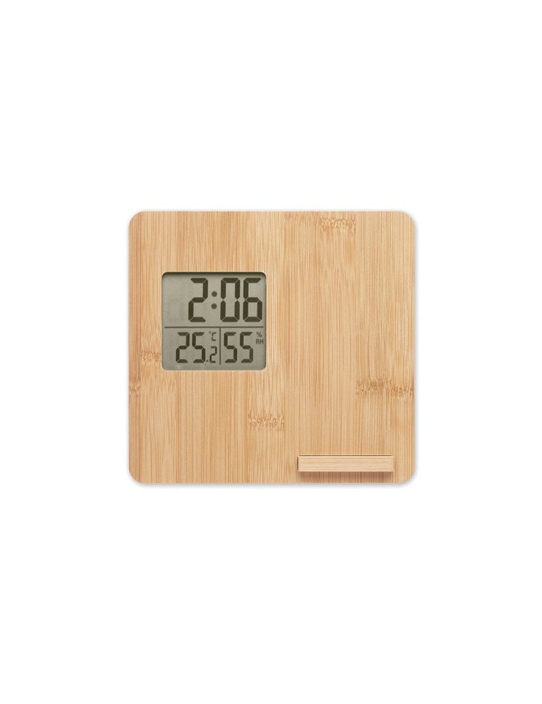 Station météo en bambou personnalisée - Chargeur et décoration FERREL pas cher