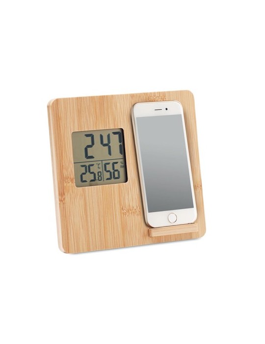 Station météo en bambou personnalisée - Chargeur et décoration FERREL pas cher