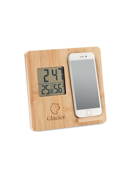 Station météo en bambou personnalisée - Chargeur et décoration FERREL pas cher