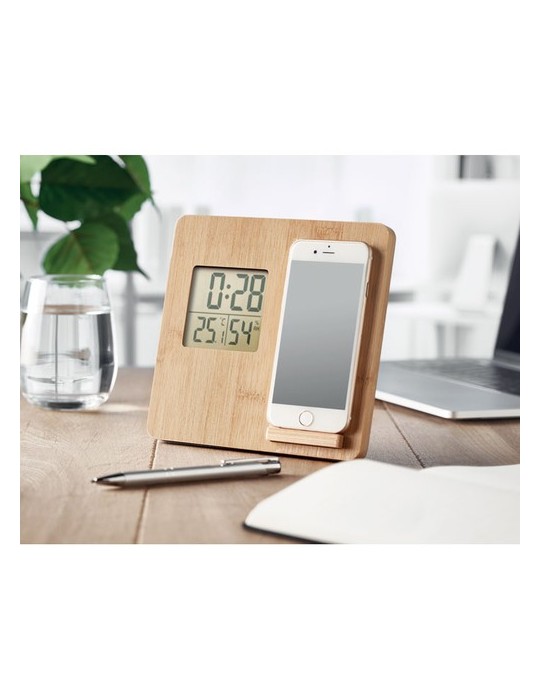 Station météo en bambou personnalisée - Chargeur et décoration FERREL pas cher