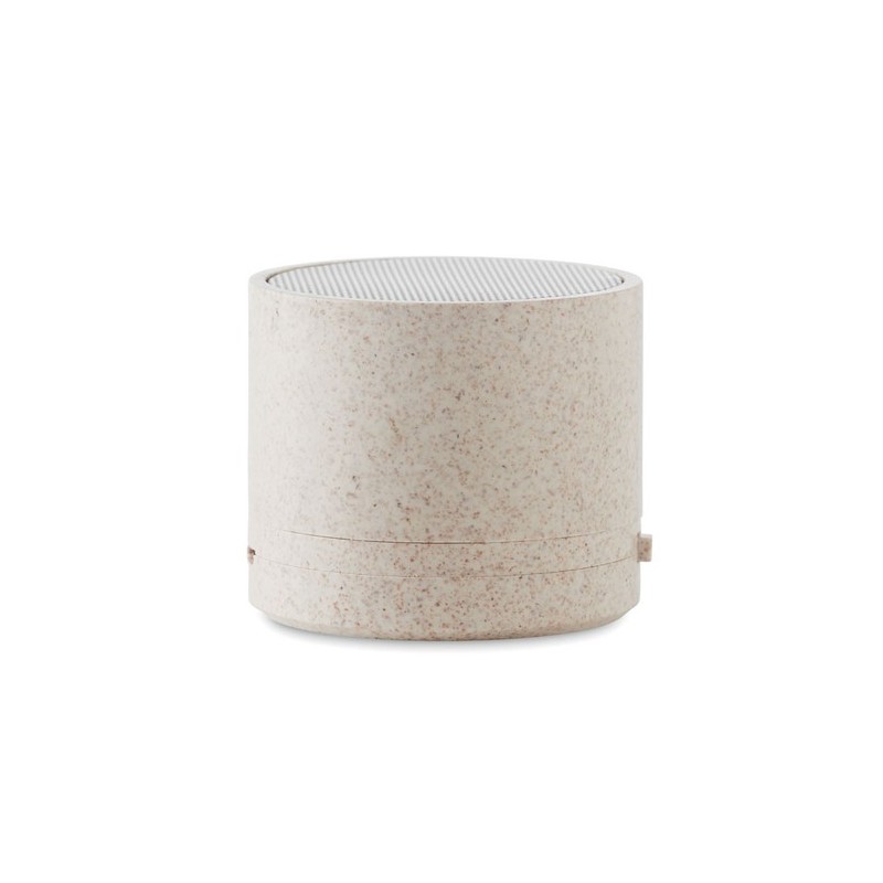 Haut-parleur sans fil  personnalisé - ROUND BASS+ - Paille blé Matières : ABS Couleurs : beige personnalisable avec votre logo