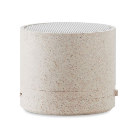 Haut-parleur sans fil  personnalisé - ROUND BASS+ - Paille blé Matières : ABS Couleurs : beige personnalisable avec votre logo