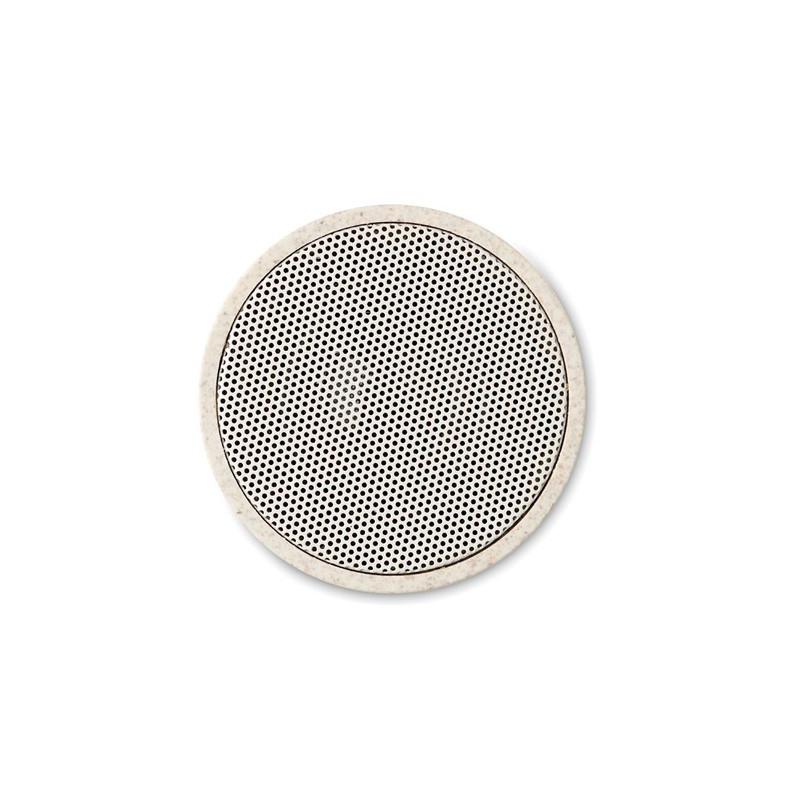 Haut-parleur sans fil  personnalisé - ROUND BASS+ - Paille blé Matières : ABS Couleurs : beige cadeau entreprise pas cher