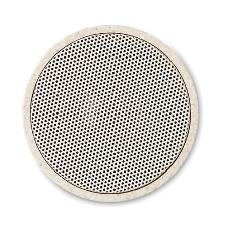 Haut-parleur sans fil  personnalisé - ROUND BASS+ - Paille blé Matières : ABS Couleurs : beige cadeau entreprise pas cher
