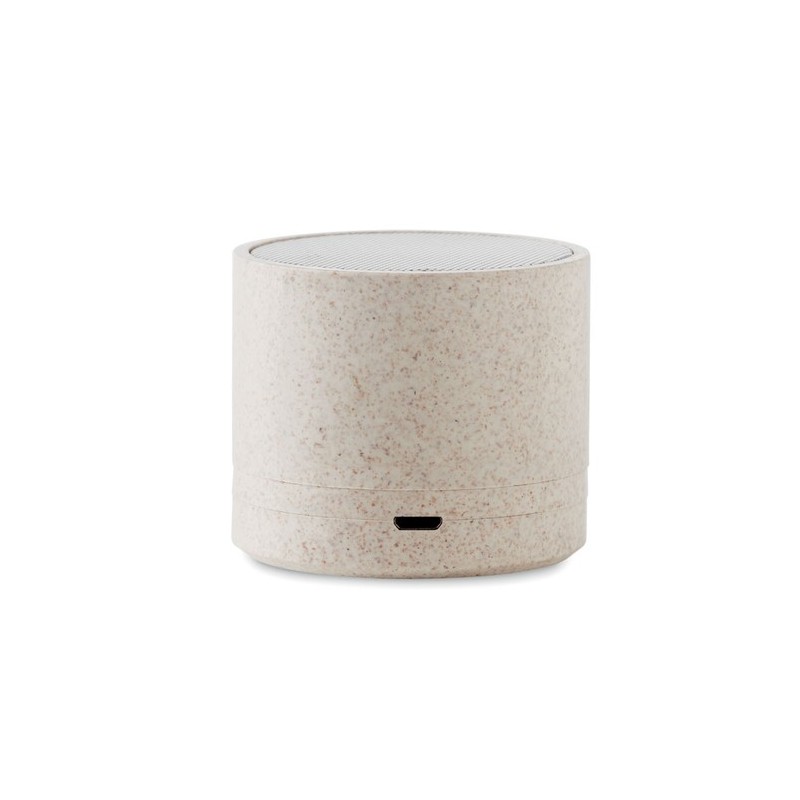 Haut-parleur sans fil  personnalisé - ROUND BASS+ - Paille blé Matières : ABS Couleurs : beige impression haute définition
