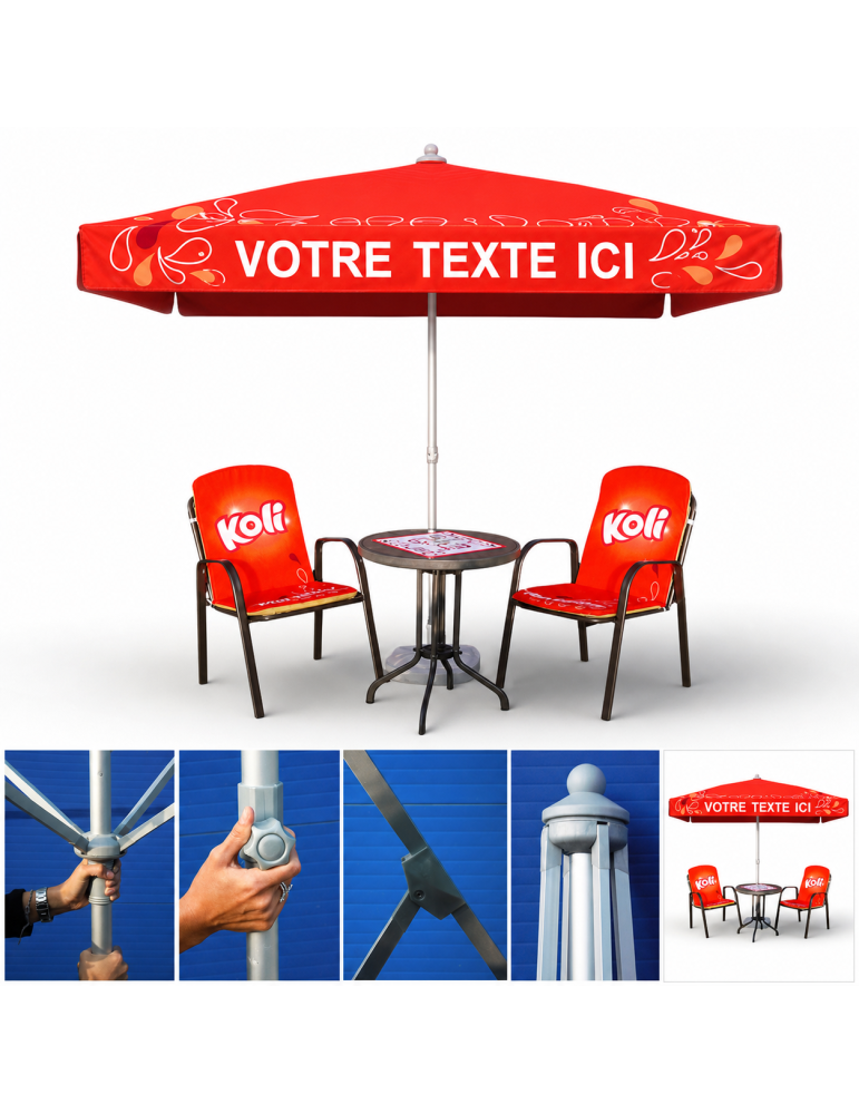 Parasol personnalisable professionnel carré 2x2 m Café