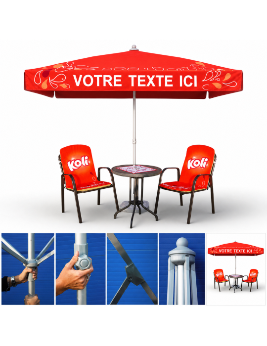 Parasol personnalisable professionnel carré 2x2 m Café