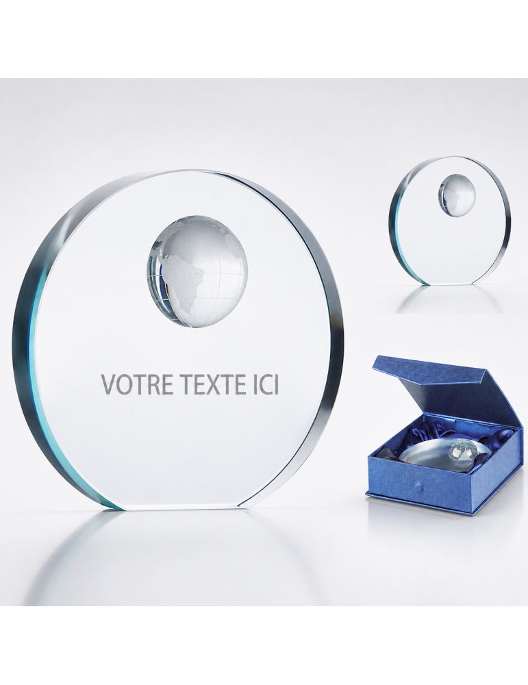 Trophée Globe en Verre Personnalisé MONDAL - Cadeau d'Entreprise