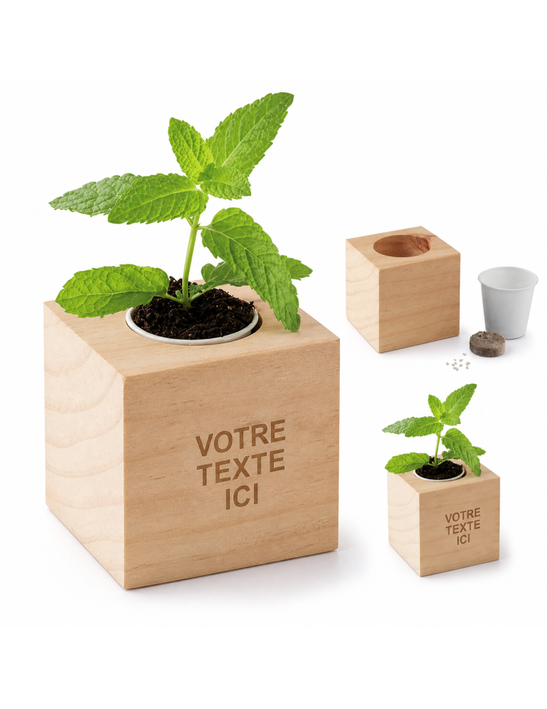 Pot en Bois Menthe Personnalisé Objets Publicitaires