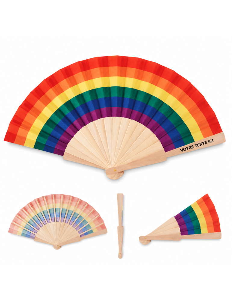 Éventail en Bois Arc-en-Ciel BOWFAN publicitaire personnalisable