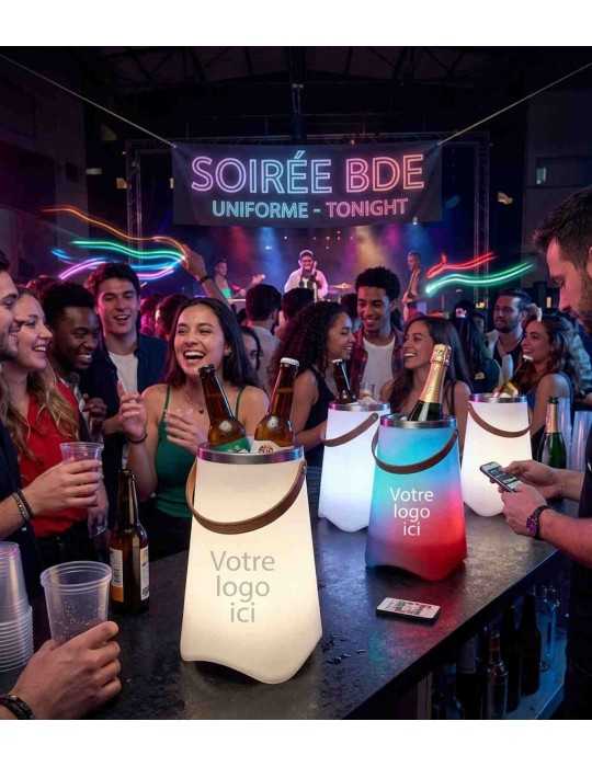 Seau à bouteille lumineux avec haut-parleur Bluetooth personnalisé