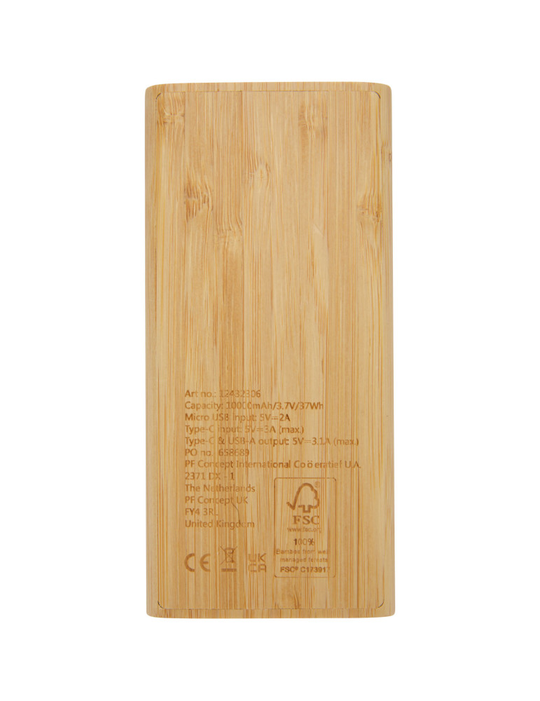 Batterie de secours personnalisable 10 000 mAh en bambou Tulda